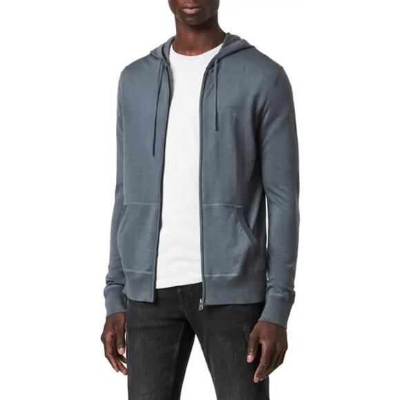 AllSaints Men's slim fit merino wool full zip hooded sweater Gray S - Picture 1 of 8